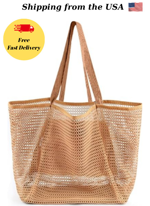 Beach Bags for Women, Summer Travel Mesh Tote Bag with Large Inner Pocket, Sandp