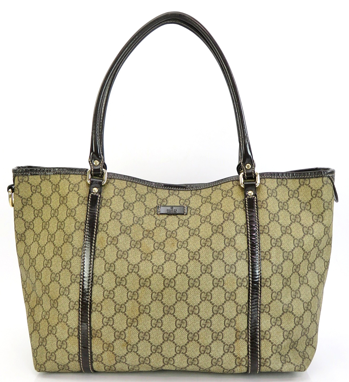 Auth GUCCI Brown GG PVC Canvas and Leather Supreme Tote Bag Purse #63254A