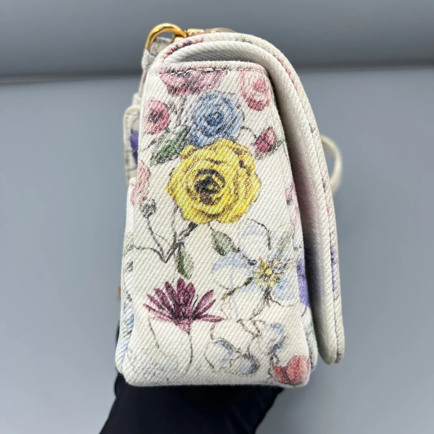Dior Print Small Caro Bag White Yellow Red Blue Green Canvas (ym051726b6r)