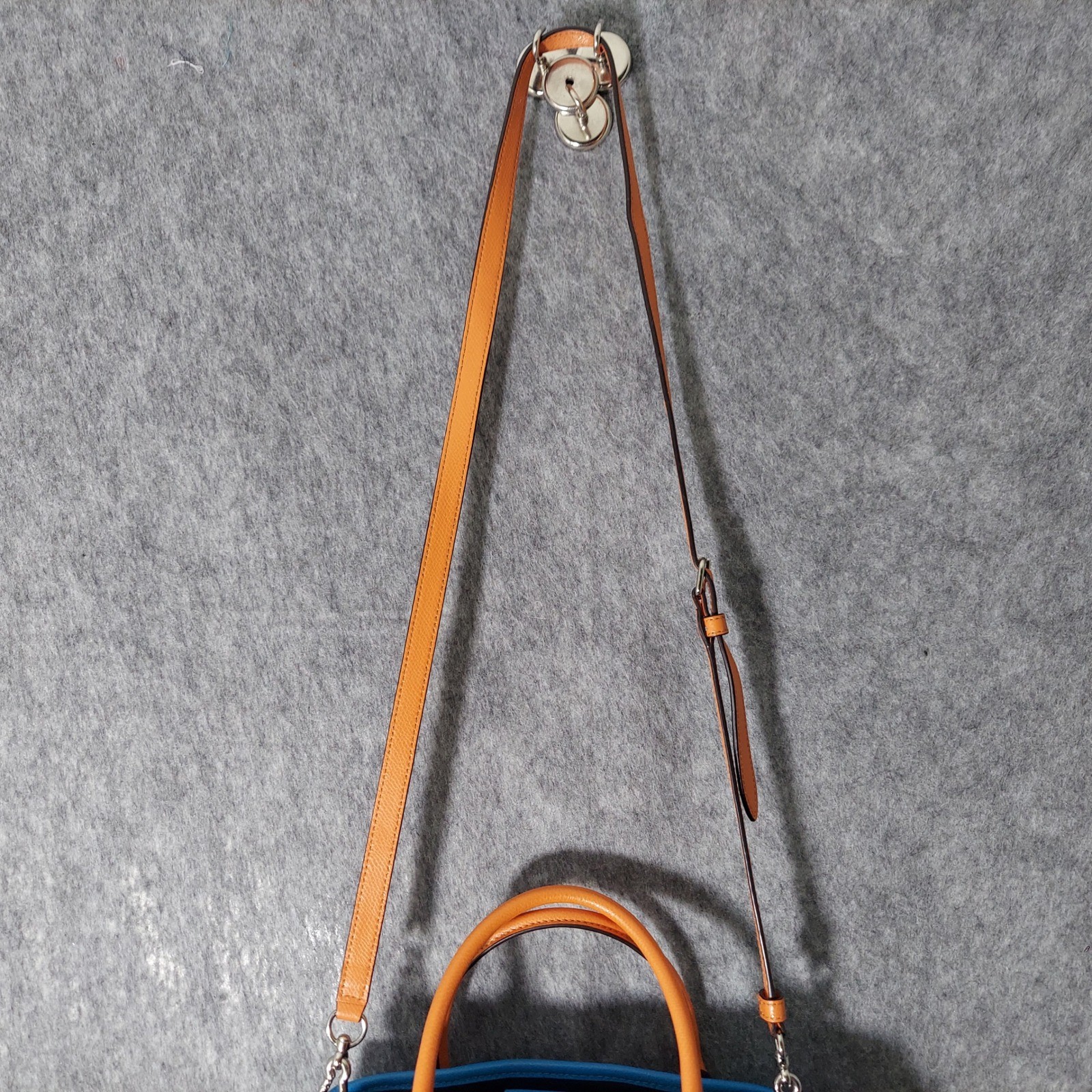 Coach Pebbled Leather Satchel Crossbody Bag Handbag Blue Orange Shoulder Purse