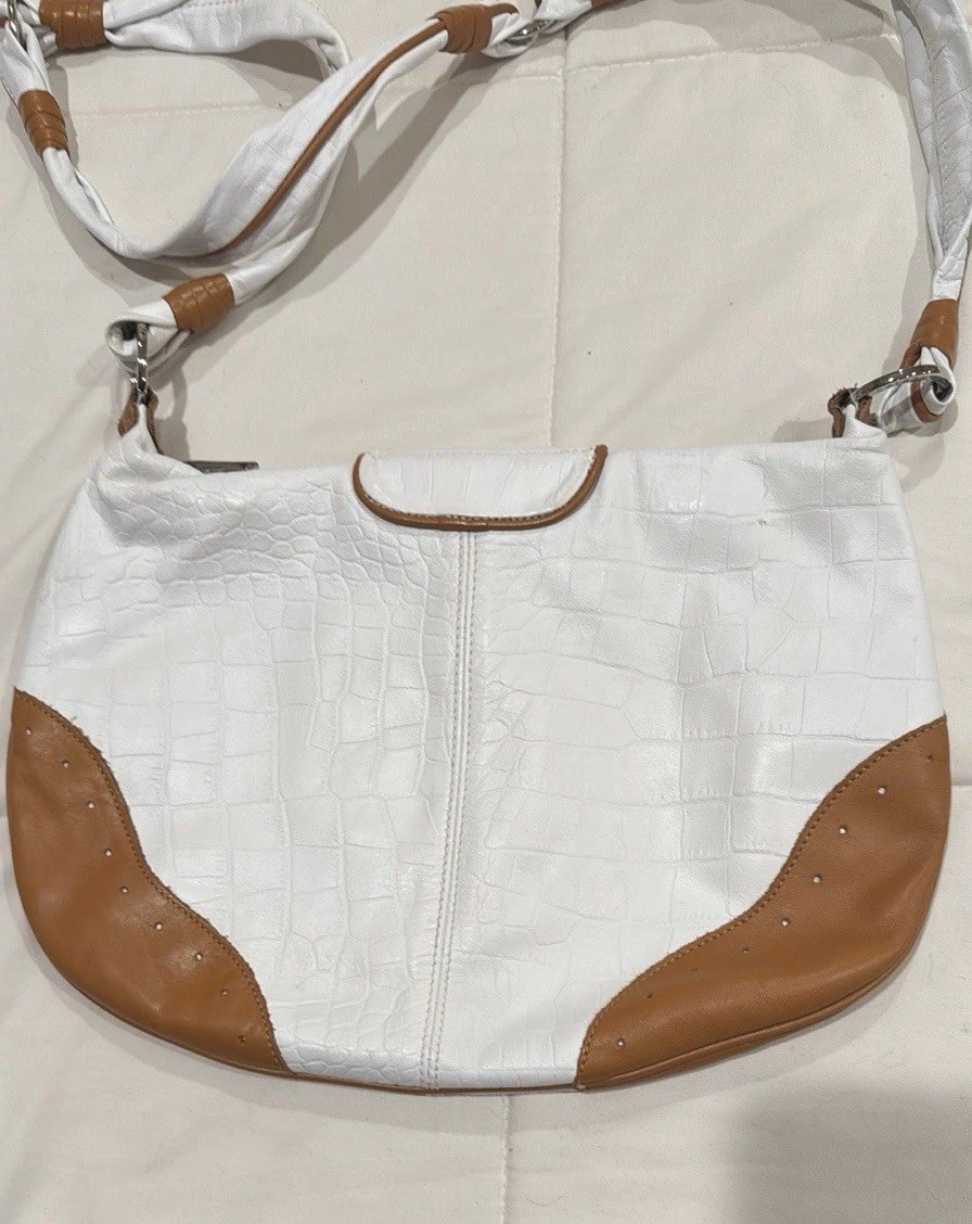 Cecconi Piero Firenze White Leather  Pale Yellow Croc  Designer Bag  Italy 9