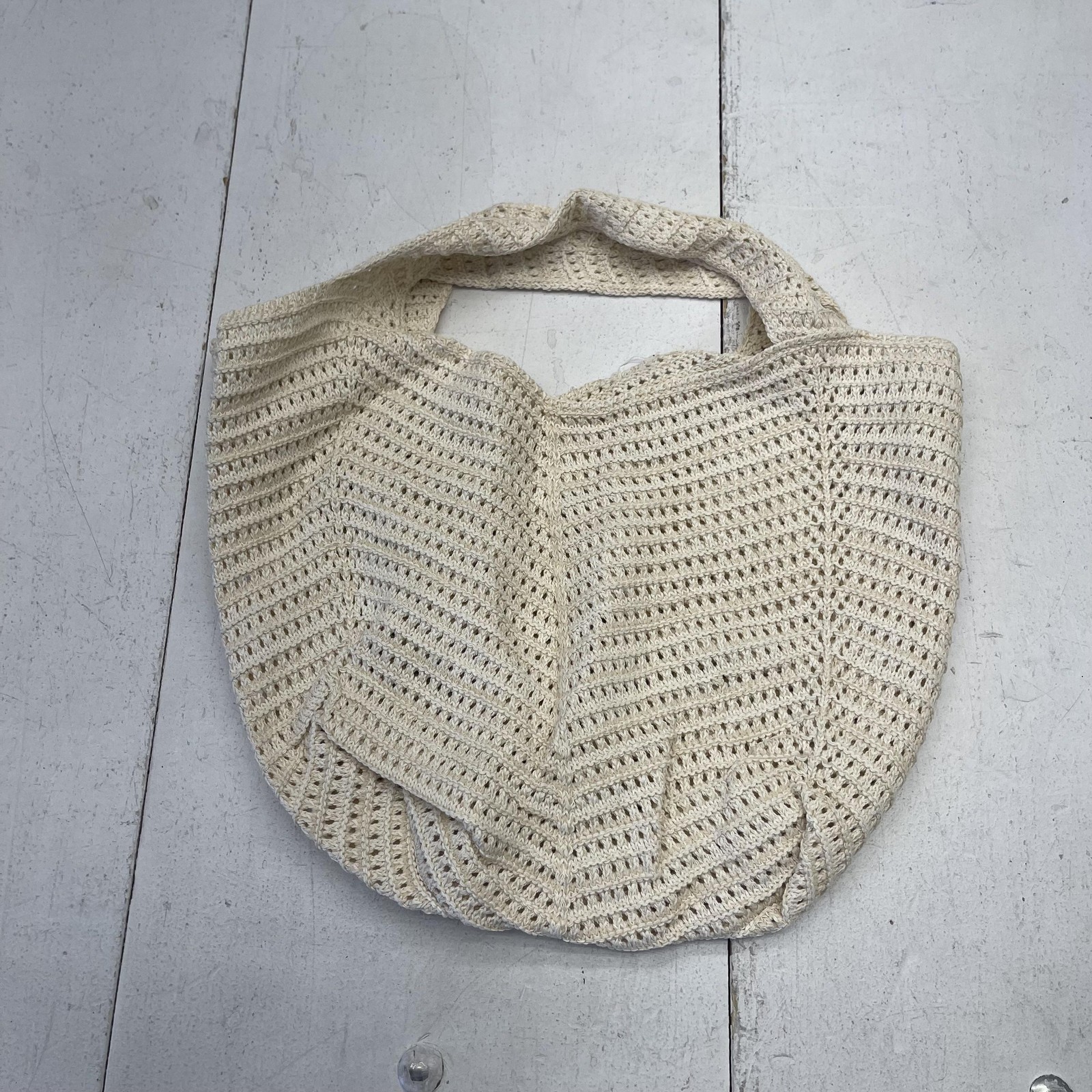 Crochet Shoulder Bag Womens One Size Ivory Knit Open Weave Hobo Tote Purse
