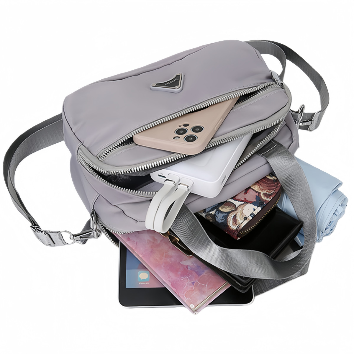 Oxford Cloth Multi Zipper Compartment Ladies’ Crossbody Bag Handbag Shoulder Bag