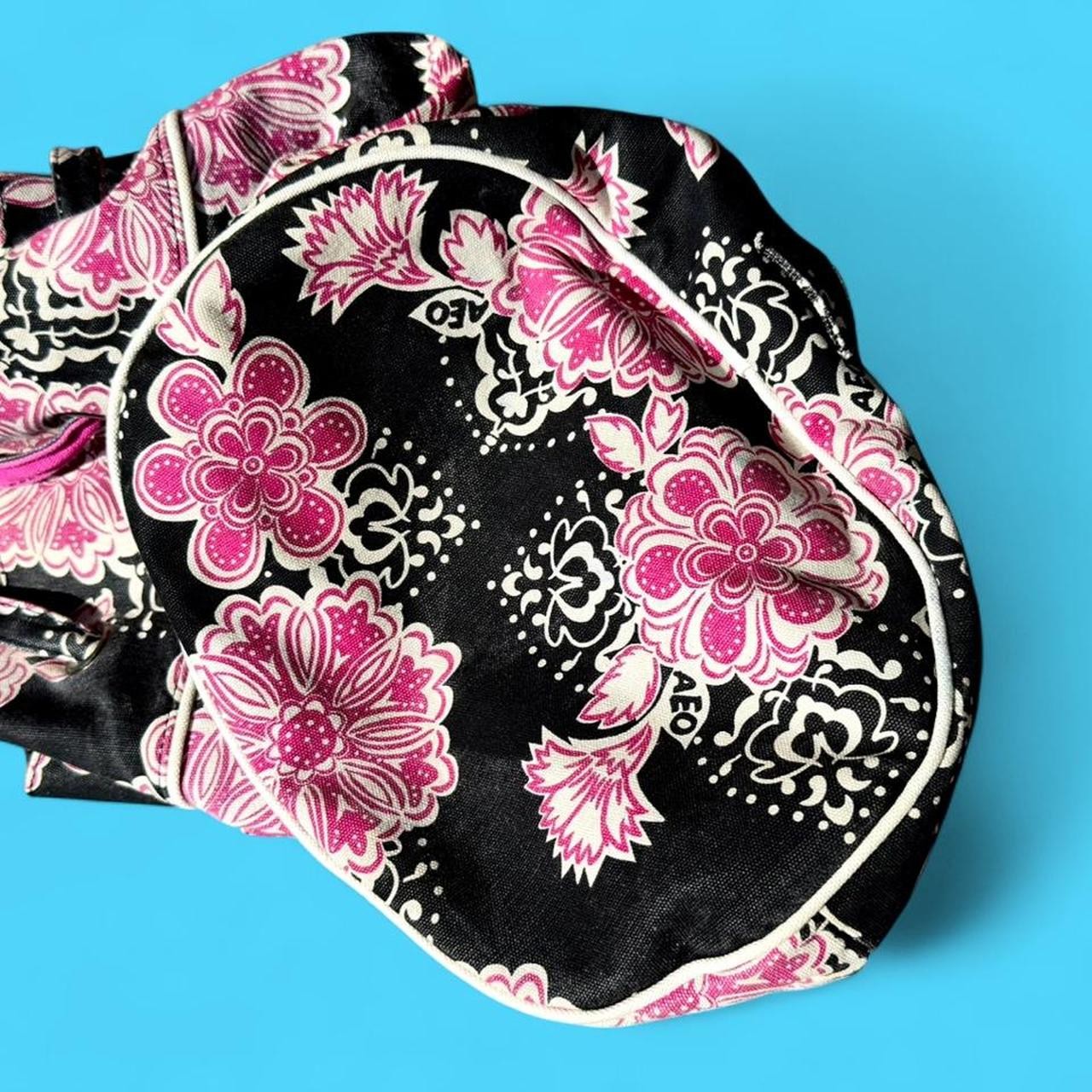 American eagle outfitters pink & black floral canvas bucket bag