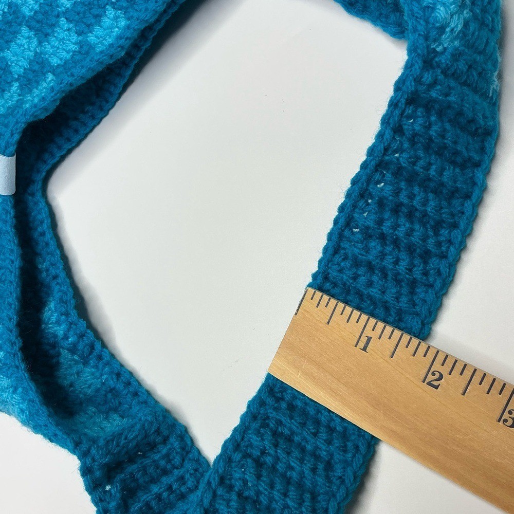 Handmade Sapphire & Cyan Blue Checker Checkerboard Crochet Shoulder Tote Bag