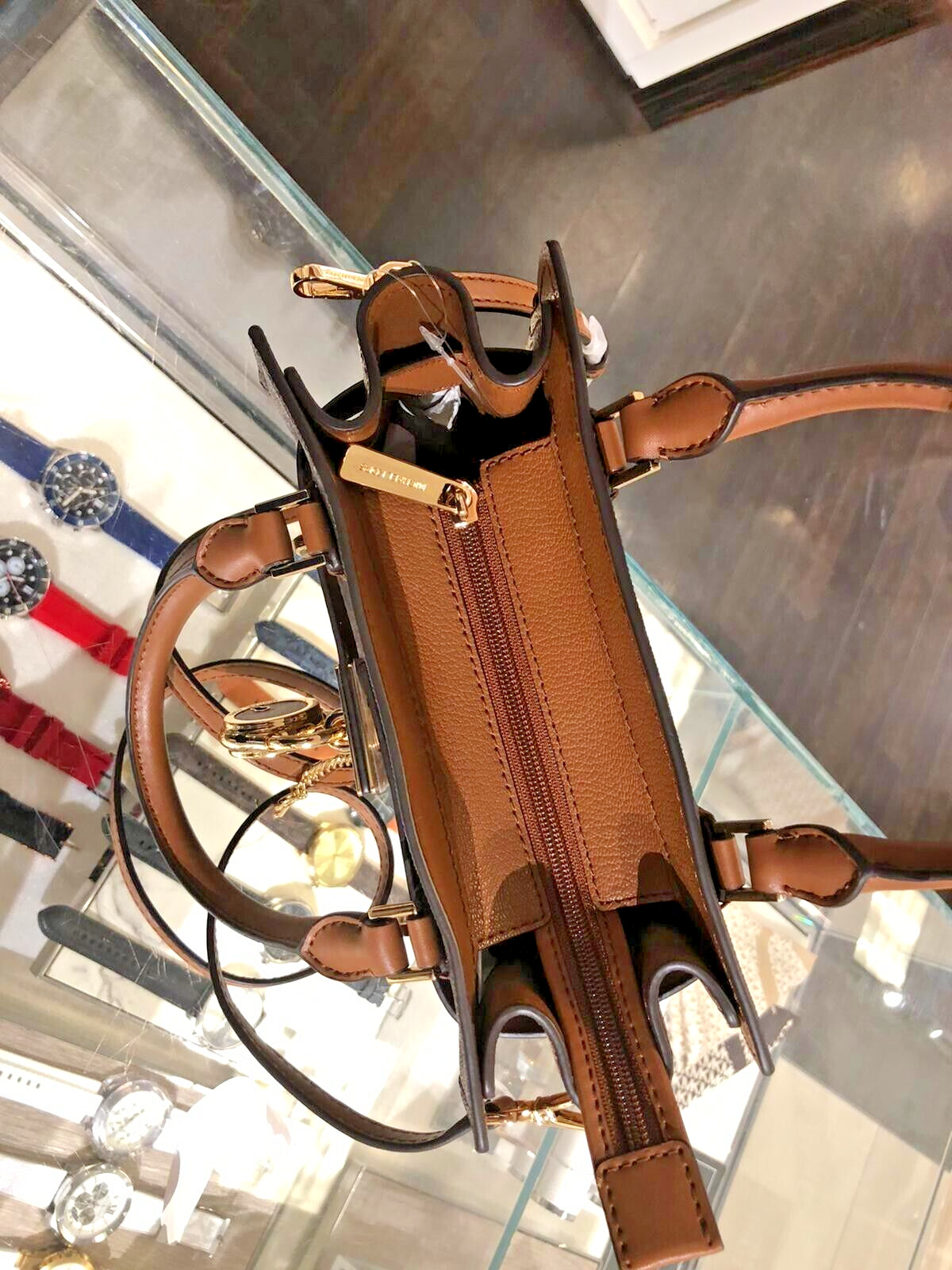 Michael Kors Hamilton Satchel Small Crossbody Messenger Leather Bag Brown Purse