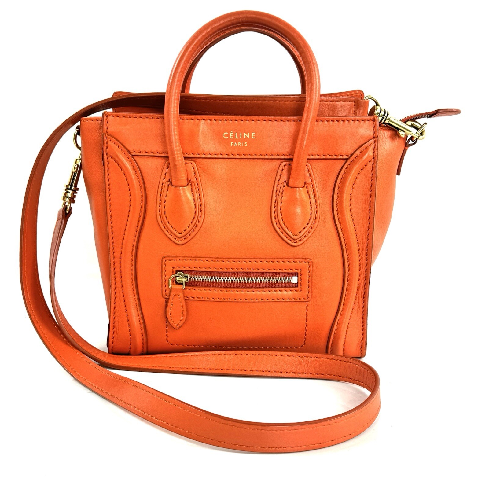 CELINE Luggage Nano Shopper 168243JNA.20BG Orange Shoulder strap Smooth calfskin