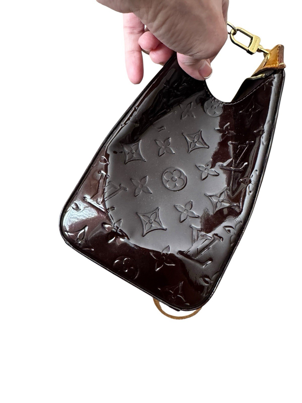 Authentic Louis Vuitton Brea MM Vernis Monogram Gold HW Strap Burgundy with COA