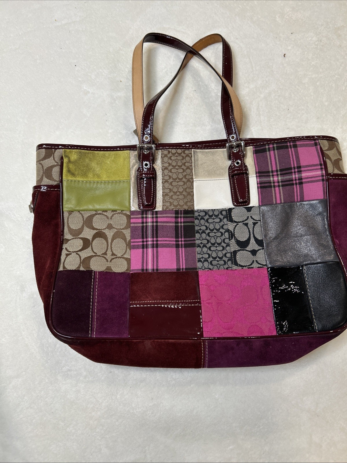 Coach Patchwork Signature Logo Tote Shoulder Bag Multicolor Zip w/ Hangtag