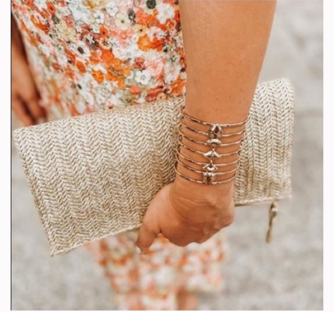 New! Stella & Dot Waverly Metallic Raffia Clutch Purse / Handbag