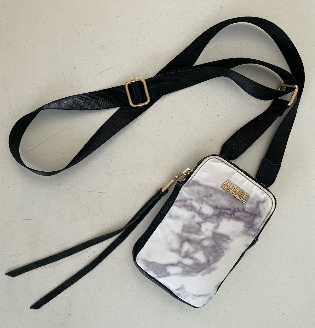 Aimee Kestenberg Crossbody Phone & Card Holder Bag Marble Nylon Black Leather