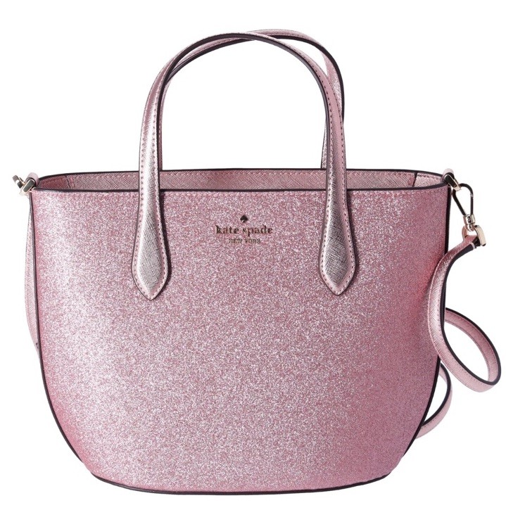 Kate Spade Pink Glitter Glimmer Sparkle Small/Medium Zip Satchel Bag Retail $329