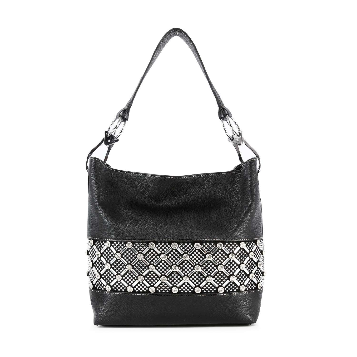 Rhinestone Bling Hobo Handbag Women Sparkly Shoulder Purse Faux Leather Snap