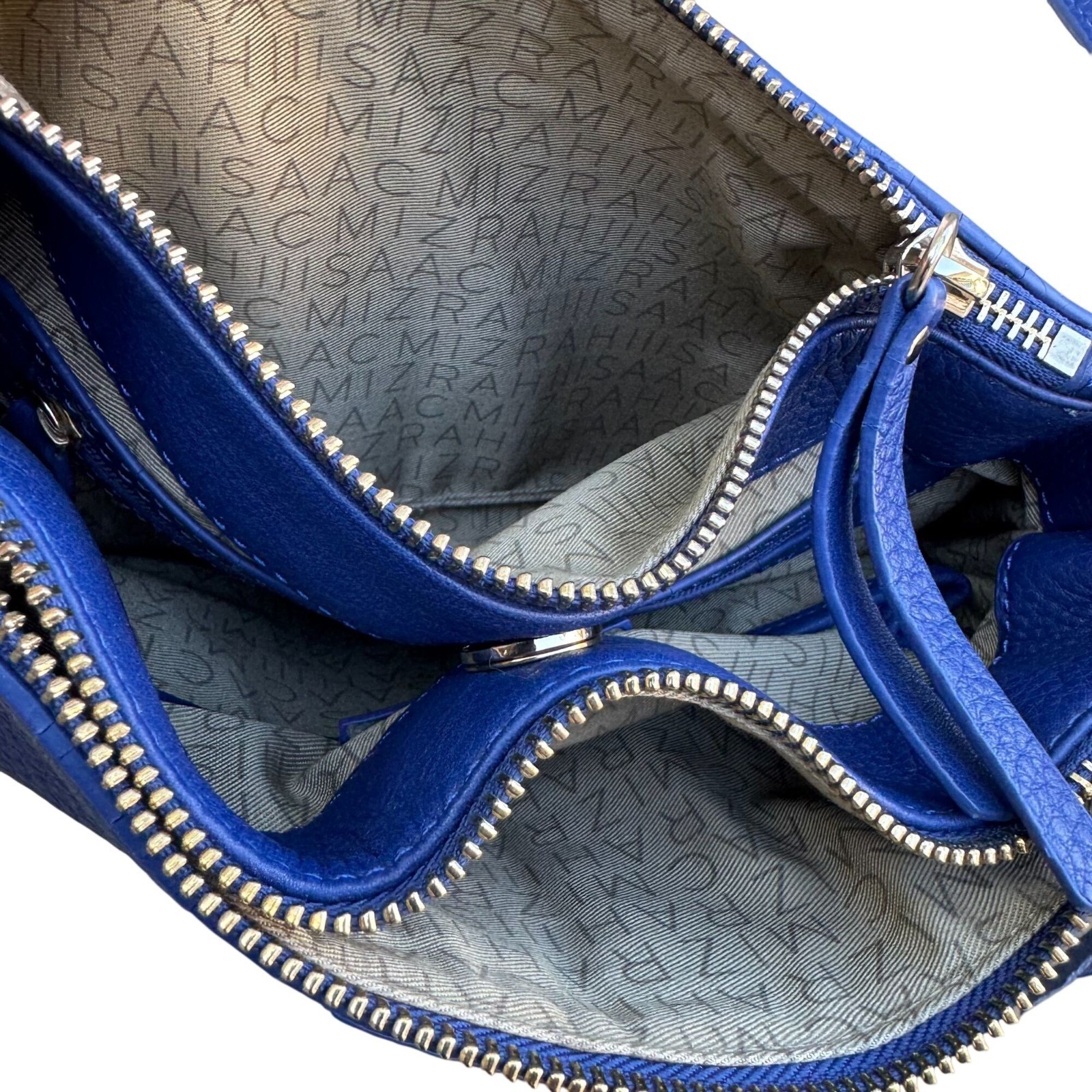 Isaac Mizrahi Cobalt Blue Pebbled Leather Crossbody Tassel Bag Luxury Minimalist
