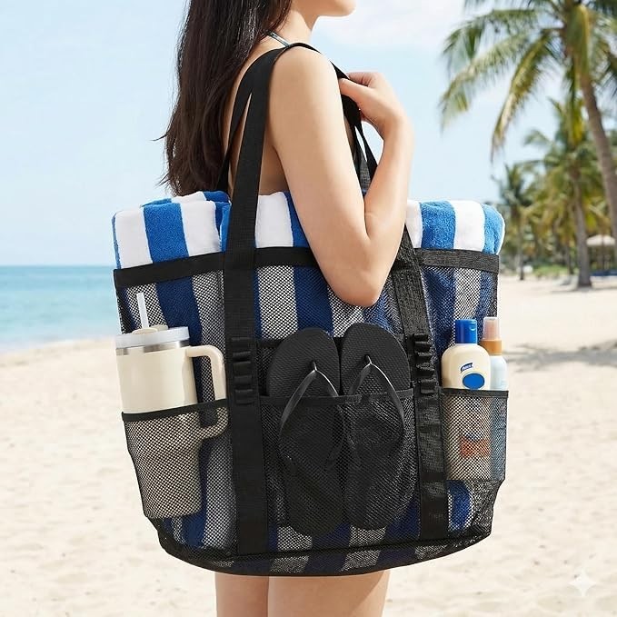 Mesh Beach Bags for Women – Plus Waterproof Sandproof Tote Bag