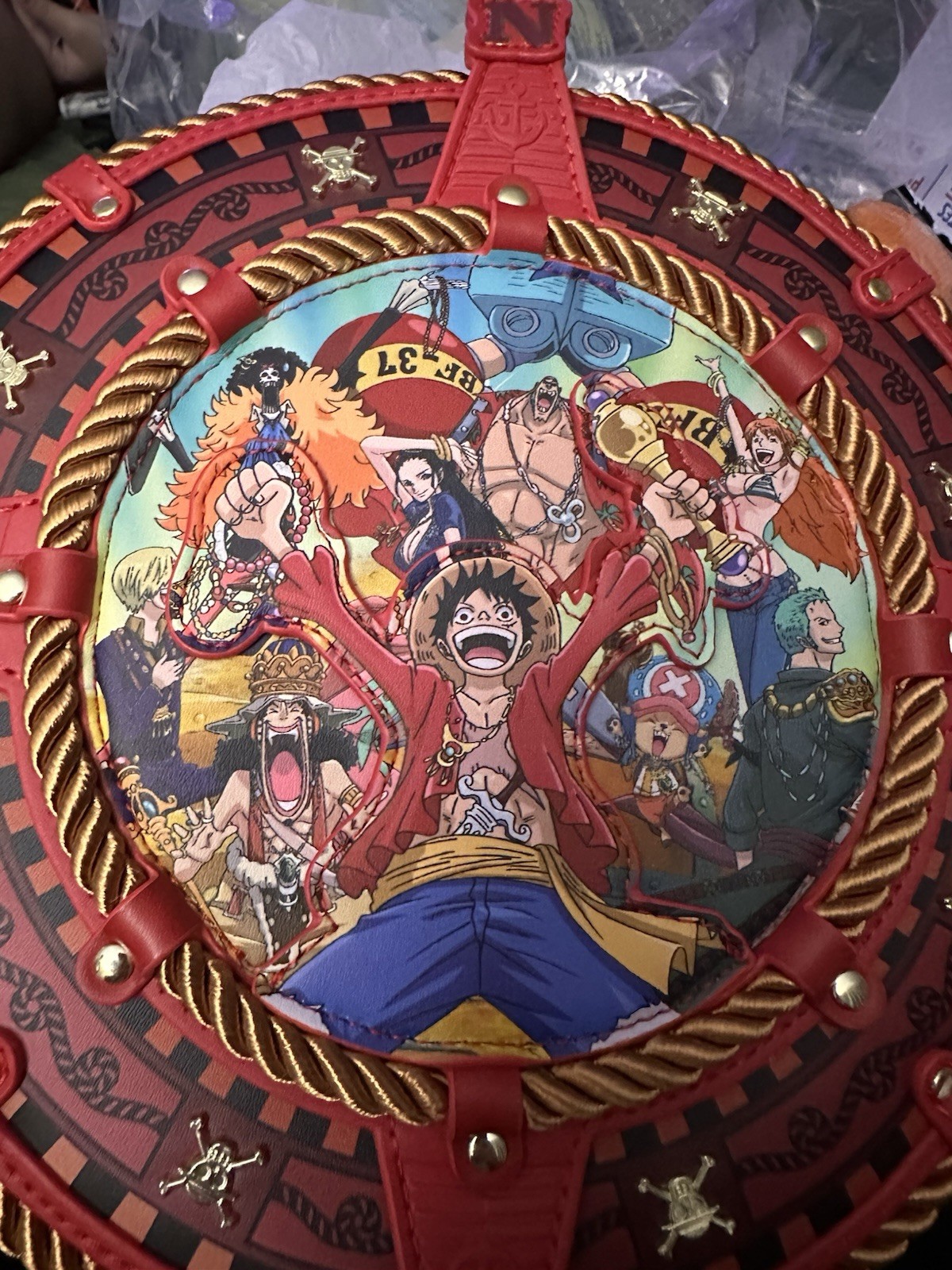 Loungefly One Piece Monkey D. Luffy Round Red Backpack Zip Closure Bag Charm