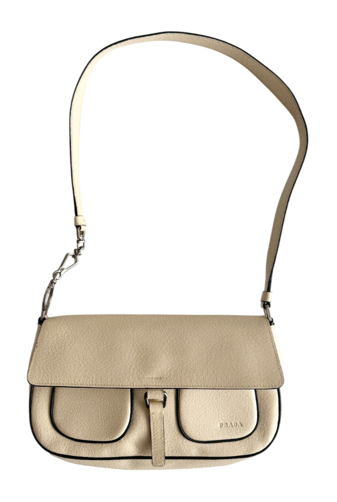 Prada 2000s White Multi Pocket Shoulder Bag Nylon Vintage W9.6×D2.5×H5.5