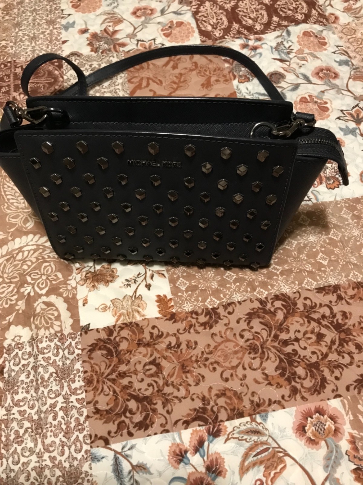 Michael Kors Selma Ellis Mini Satchel Black Leather Studded Crossbody