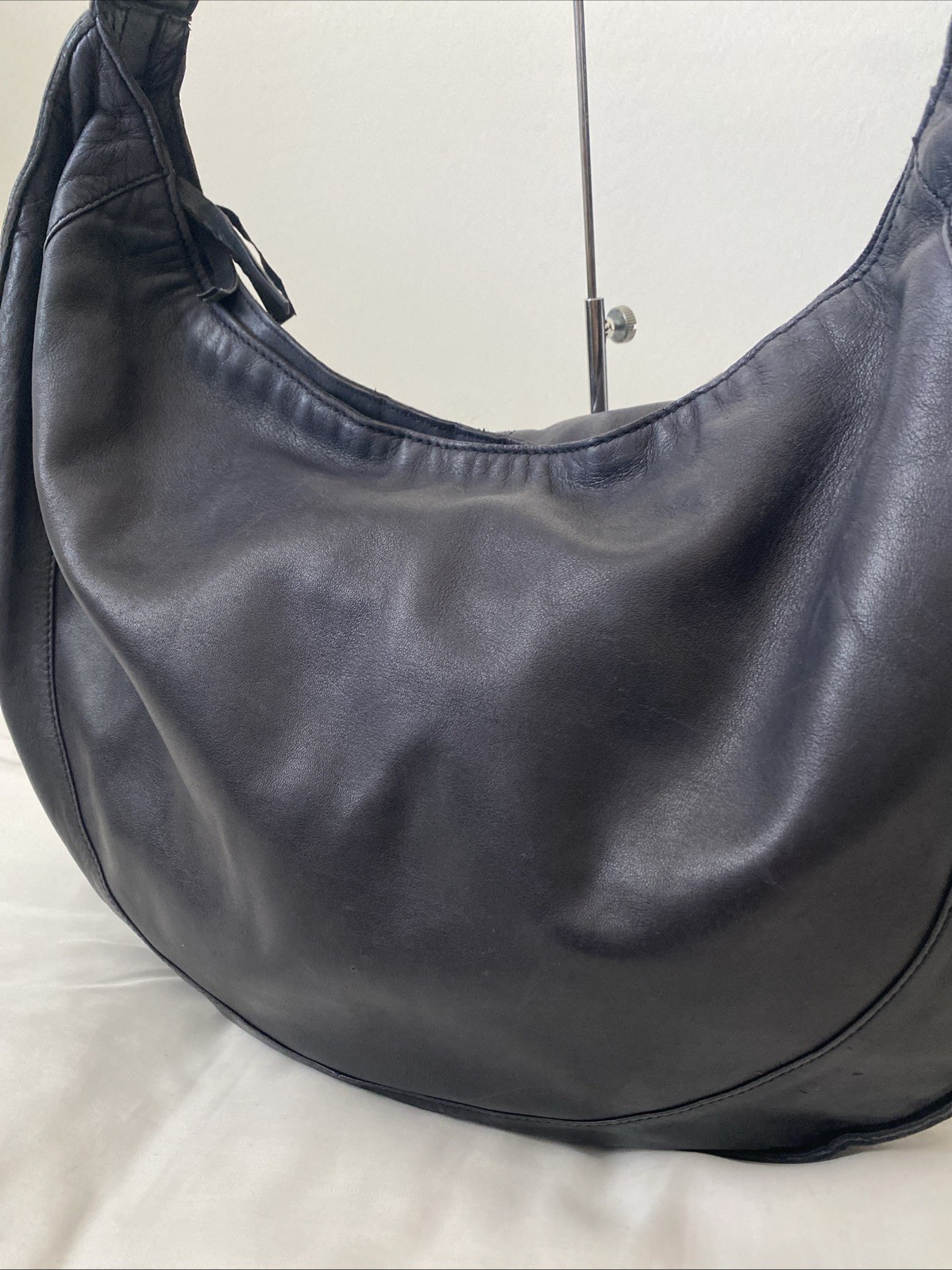 by Anthropologie XL Black Genuine Sheep Leather Hobo Shoulder Bag Boho Slouchy