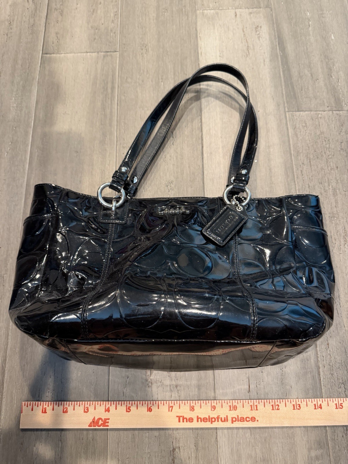 Authentic COACH Signature Shoulder Tote Bag Enamel F17728 Black