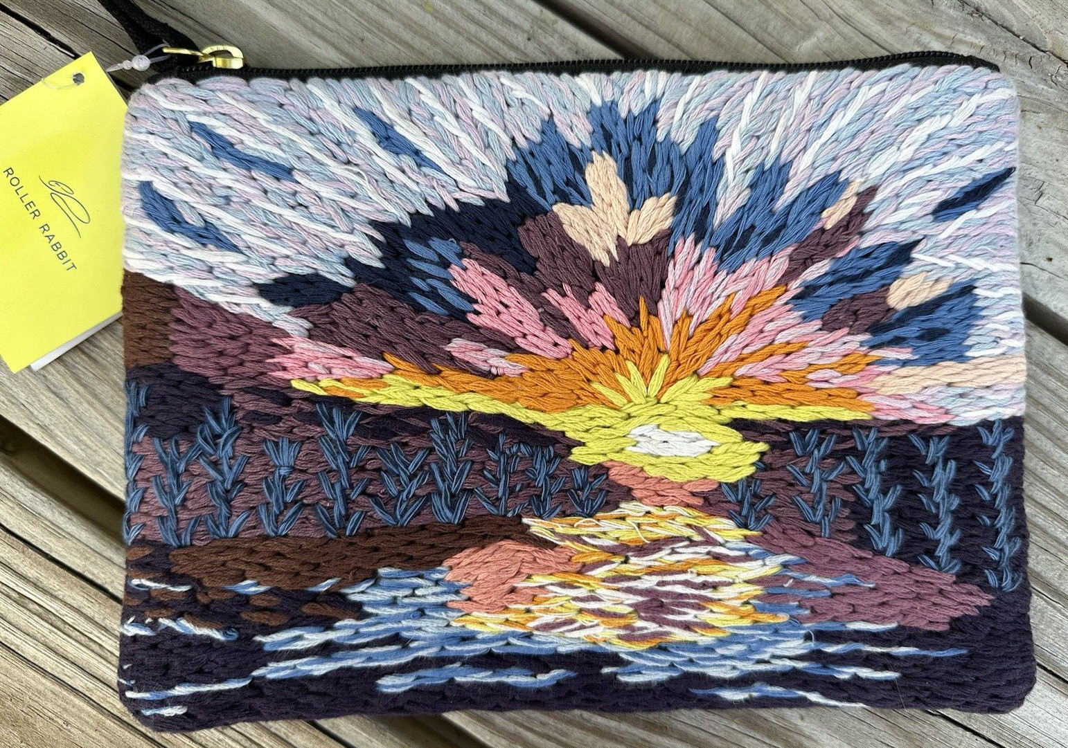 Roller Rabbit Sunrise Clutch Bag Multi Zip Pouch Artist Crafted Gift NEW