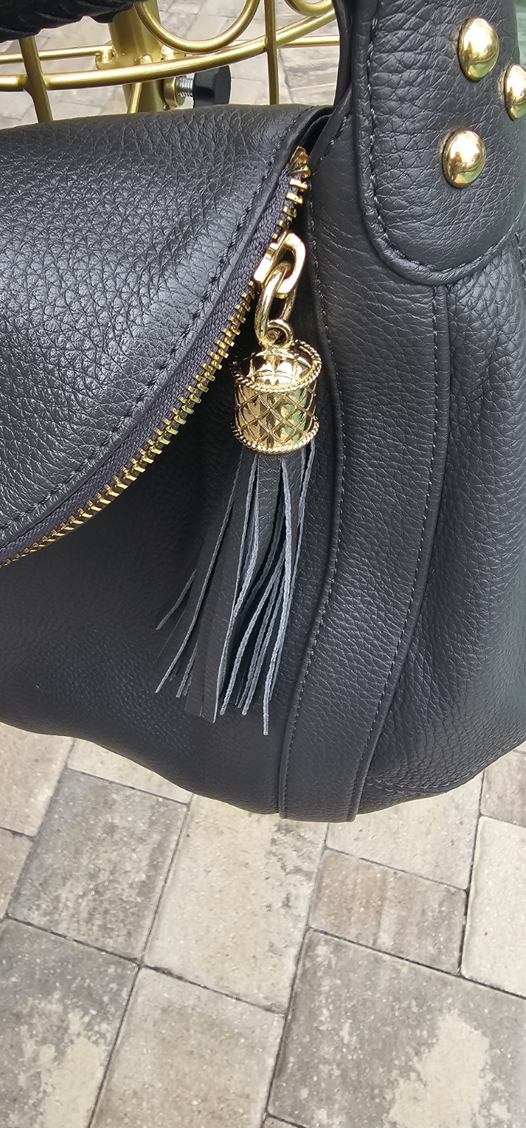 Onna Ehrlich New Pebble Black Large Rachel Hobo Tassel Handbag