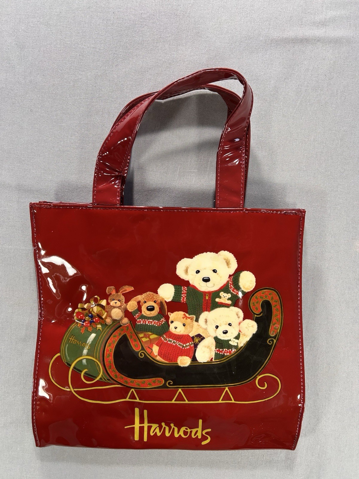 Harrods Christmas bear PVC tote bag with twin top handles