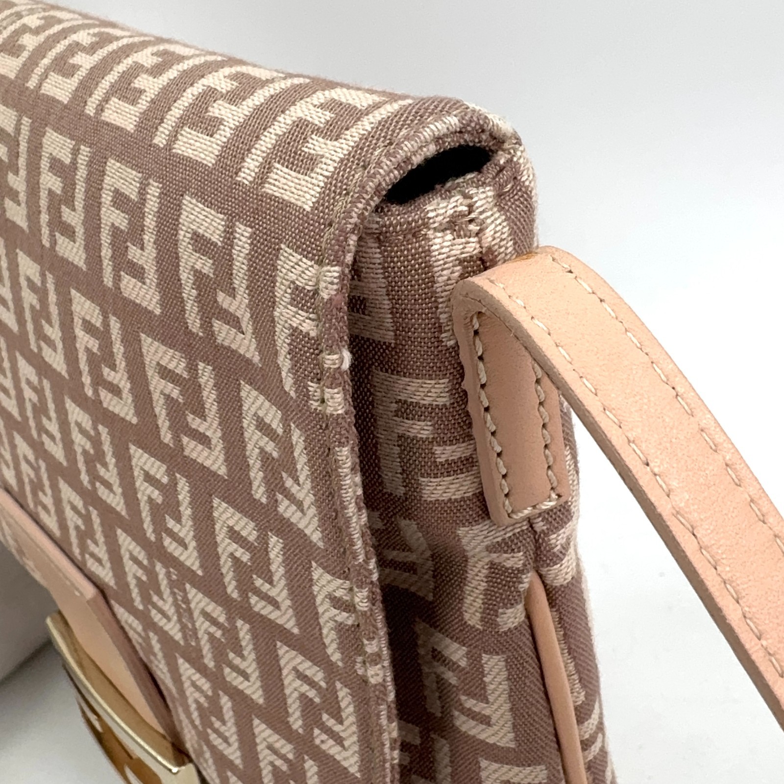 FENDI Zucchino Mamma Baguette Shoulder Bag Beige Rank:A