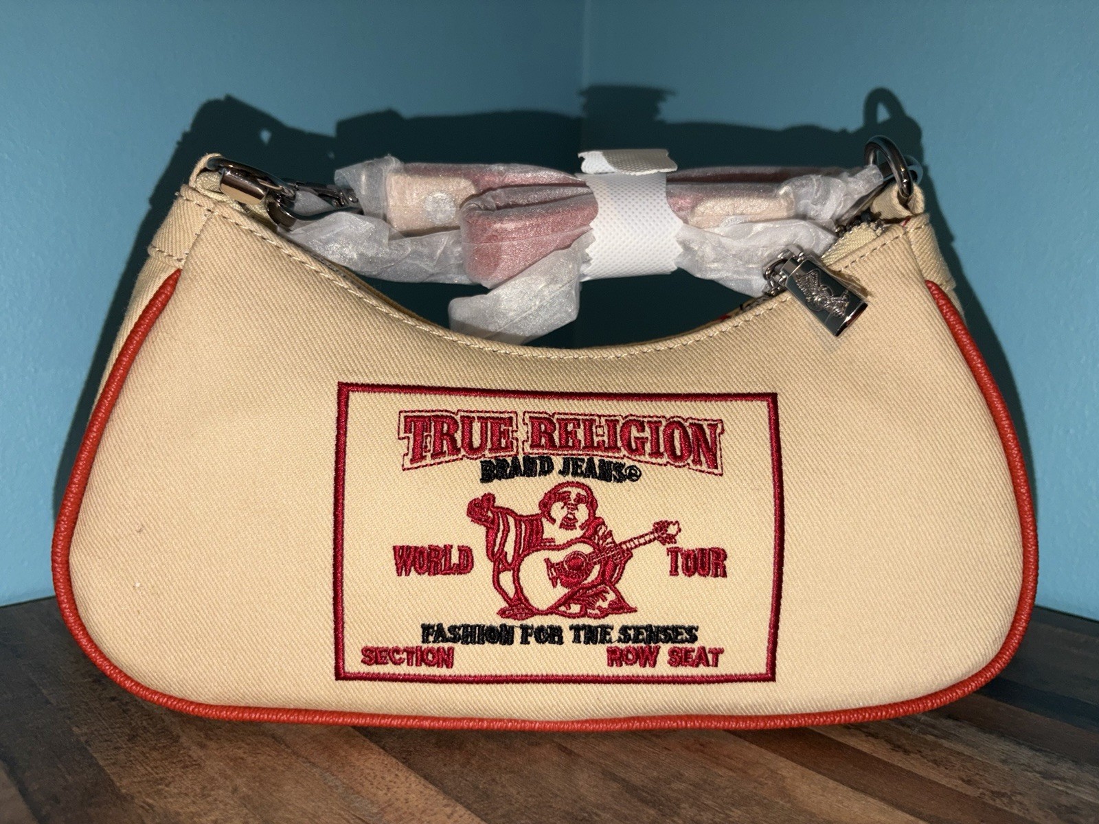New Von Dutch True Religion Collab Beige/Red Shoulder Bag Detachable Strap.
