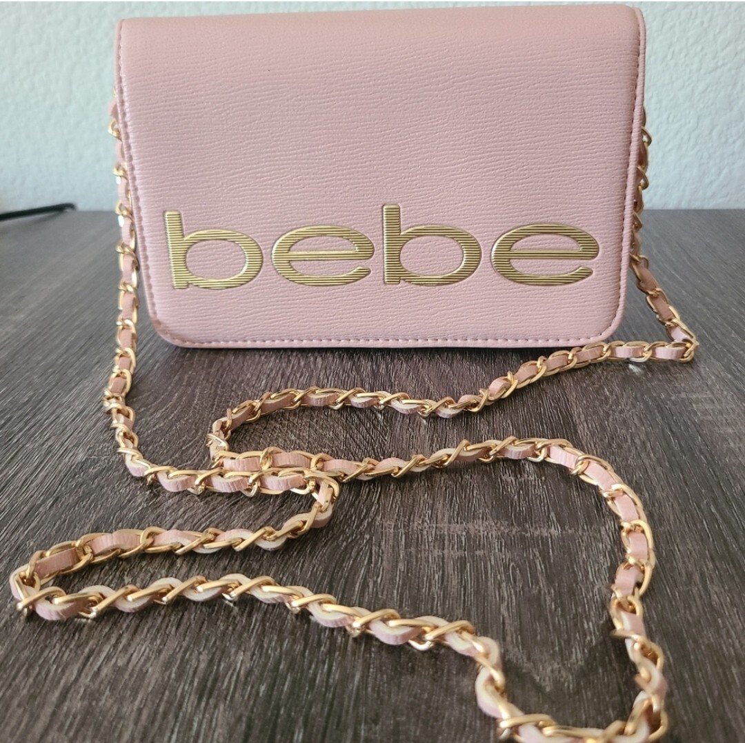 BEBE FABIOLA LOGO PURSE CHAIN STRAP BLUSH PINK
