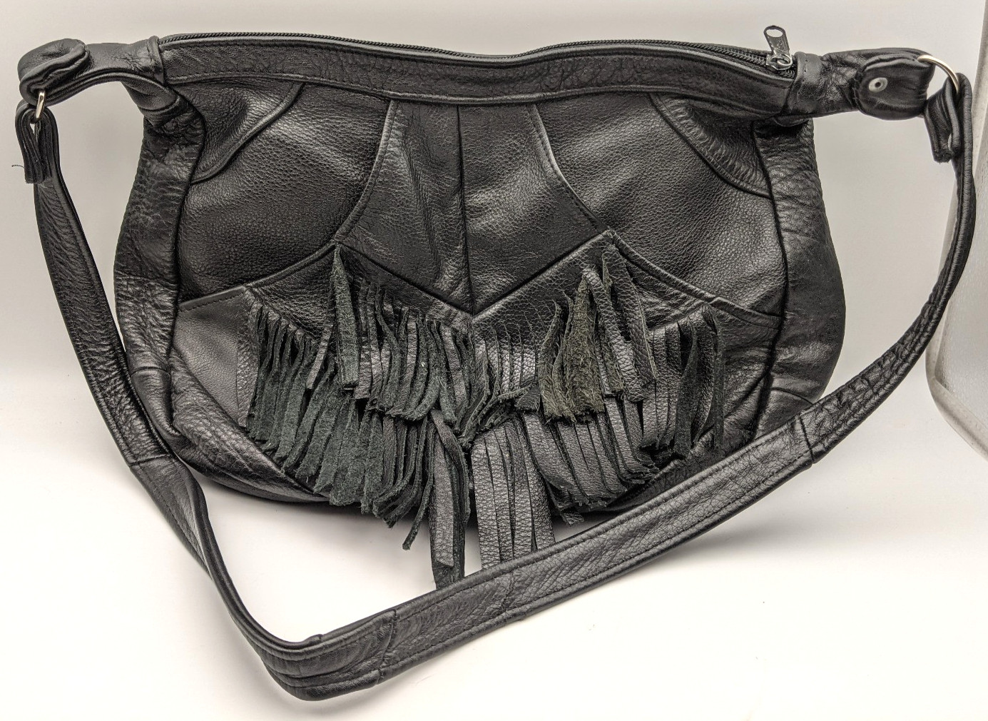 Black Genuine Leather Purse Shoulder Bag Made In Mexico with Tassels