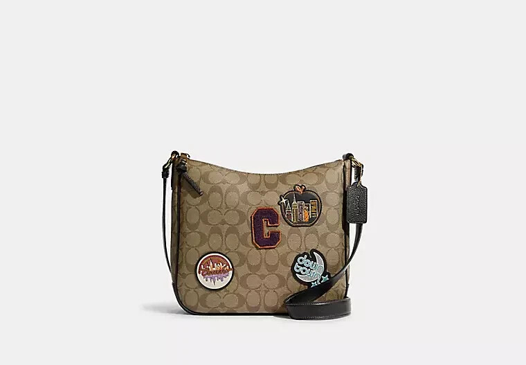 Coach Ellie File Bag In Signature Canvas With Disco Patches C6919 Gold/Khaki Mul