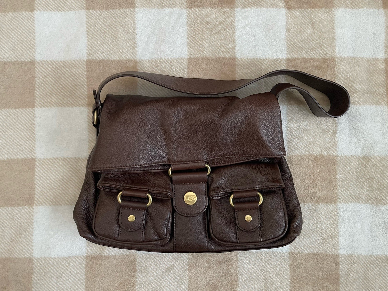 Vintage UGG Brown Leather Purse Shoulder Bag 12.5in X 8.5 Inch