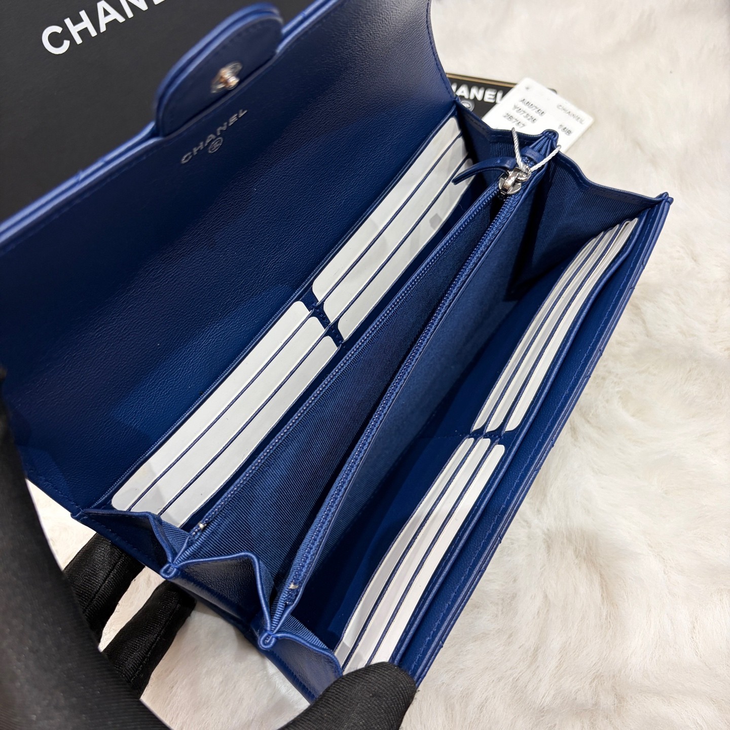 Chanel Classic Flap Normal Size Blue Lambskin Cash Card Coin Wallet US Ship