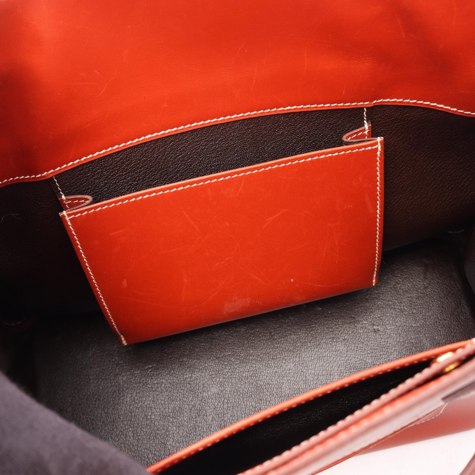 HERMES La Shoulder Tote Bag Box calf leather Brown Used Women Z GHW