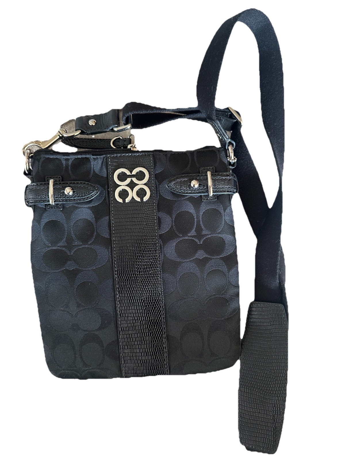 Coach Black Signature Logo Crossbody Bag Buckle Strap Accent Adjustable