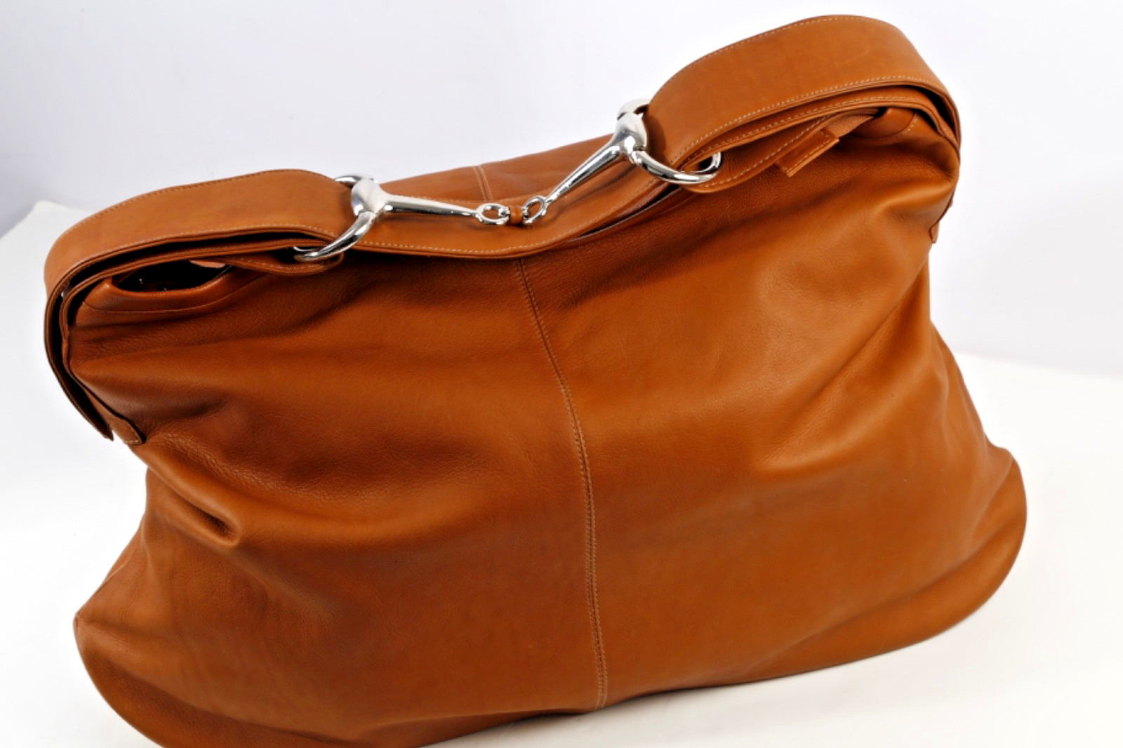 Cape Cod Equestrian Tan Cognac Leather Horsebit Oversized Slouchy Shoulder Bag