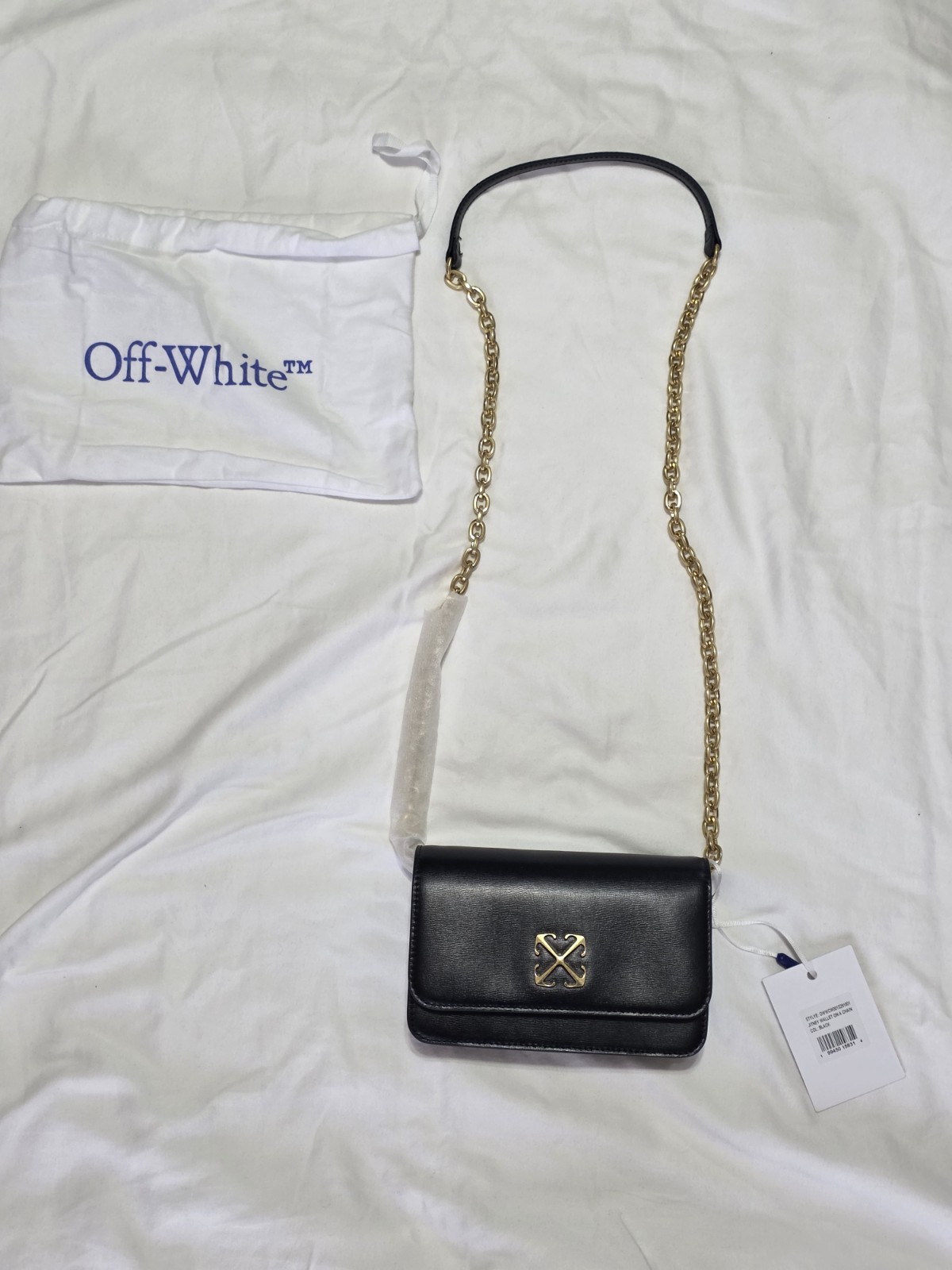 New Off-White Jitney Leather Wallet On A Chain Black Gold OWWCW001S261001