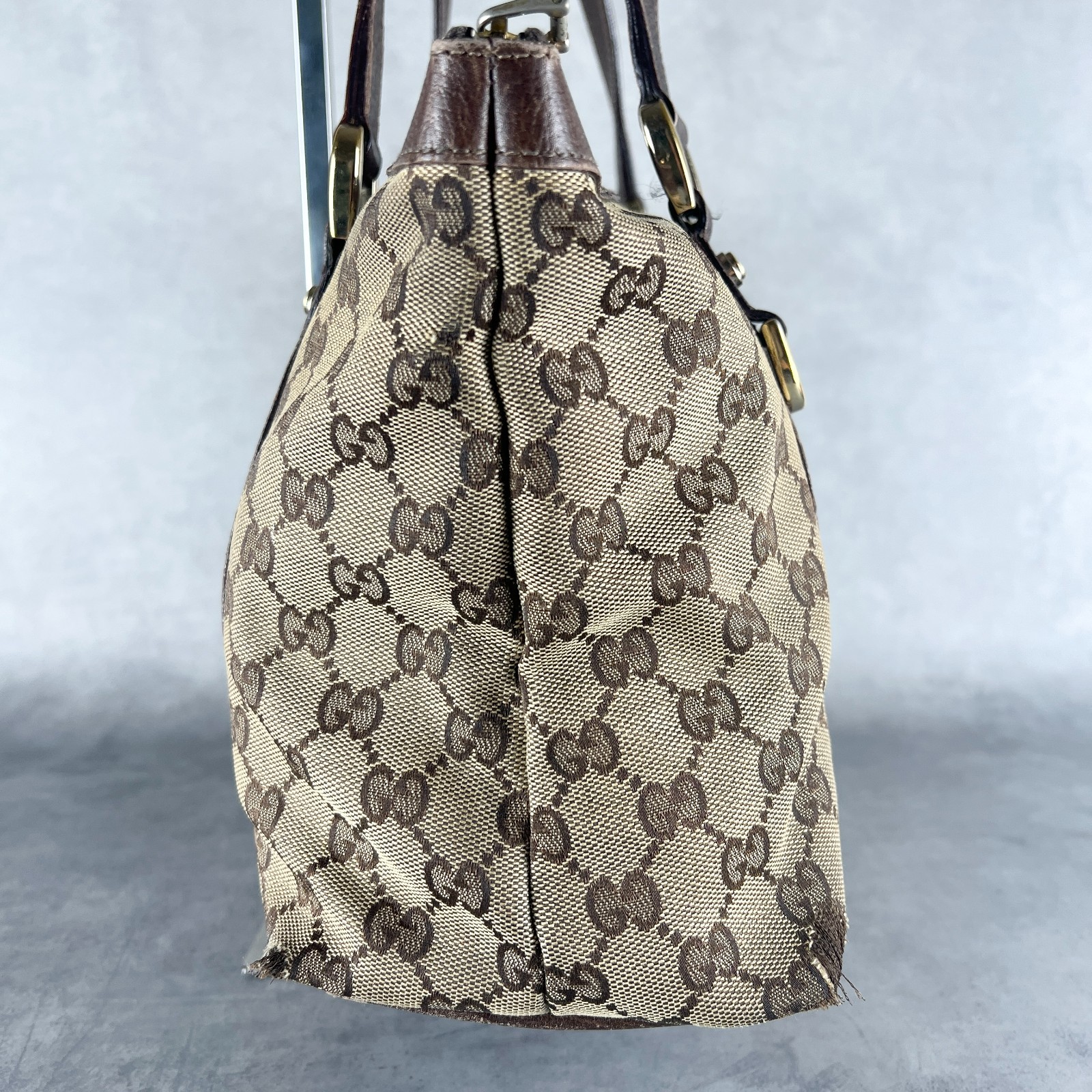 Gucci GG Canvas Tote Bag 141470 Brown Leather Shoulder Bag From Japan Authentic