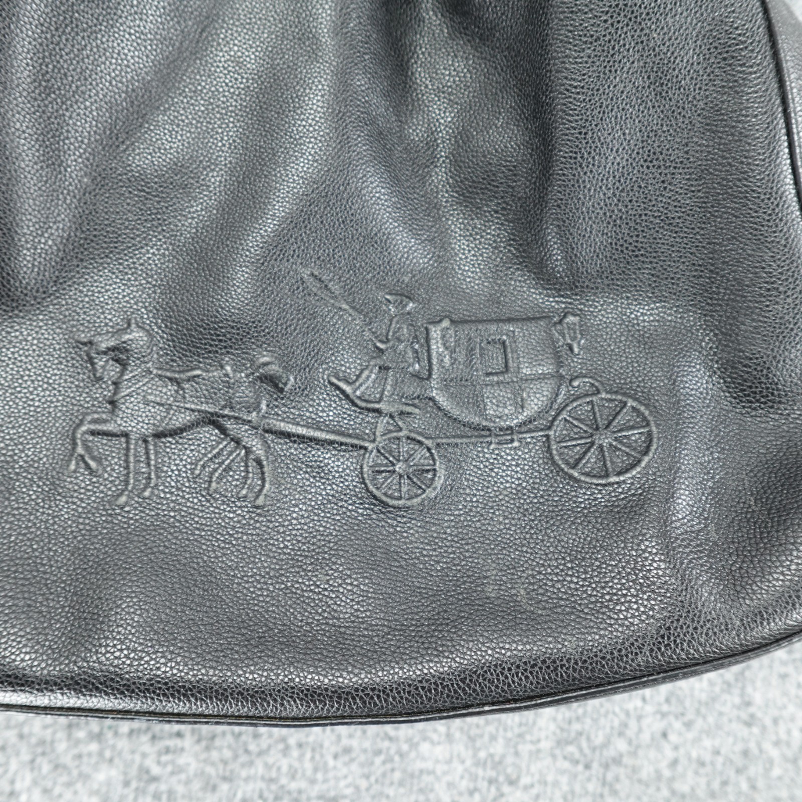 Coach New York Black Leather Hobo Shoulder Bag Horse Carriage Logo Medium
