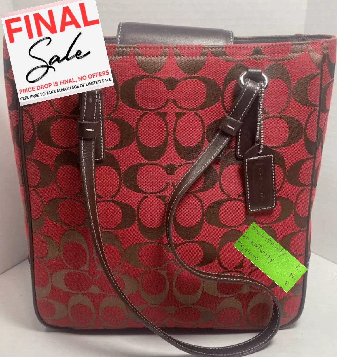 VINTAGE Coach Signature series tapestry and leather book tote handbag