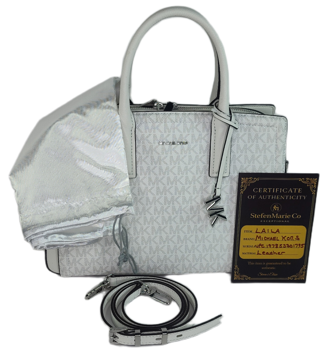 Michael Kors Laila Medium Leather Handbag/Crossbody Satchel – Ivory/White – NWT