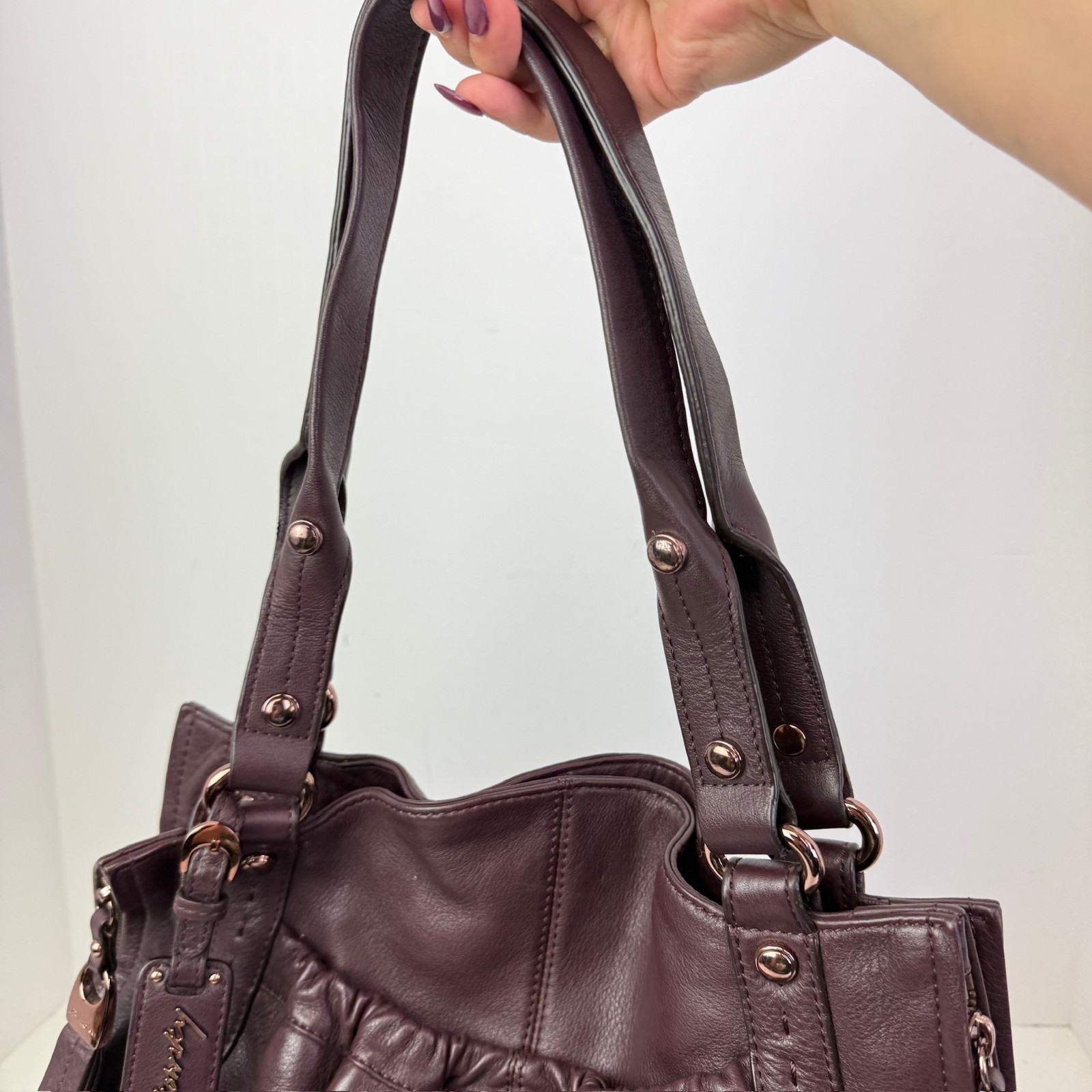 B Makowsky Burgundy Purple Large Hobo Purse Handbag Genuine Leather Slouchy EUC