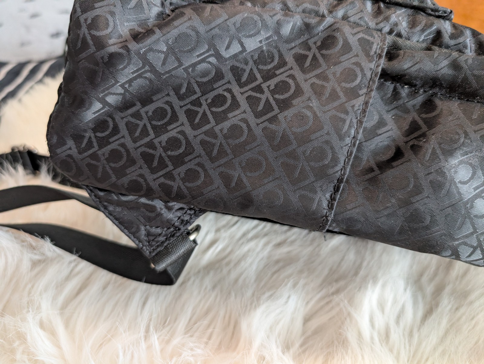 Calvin Klein Black Logo Print Backpack Unisex Travel School Laptop Bag Nylon
