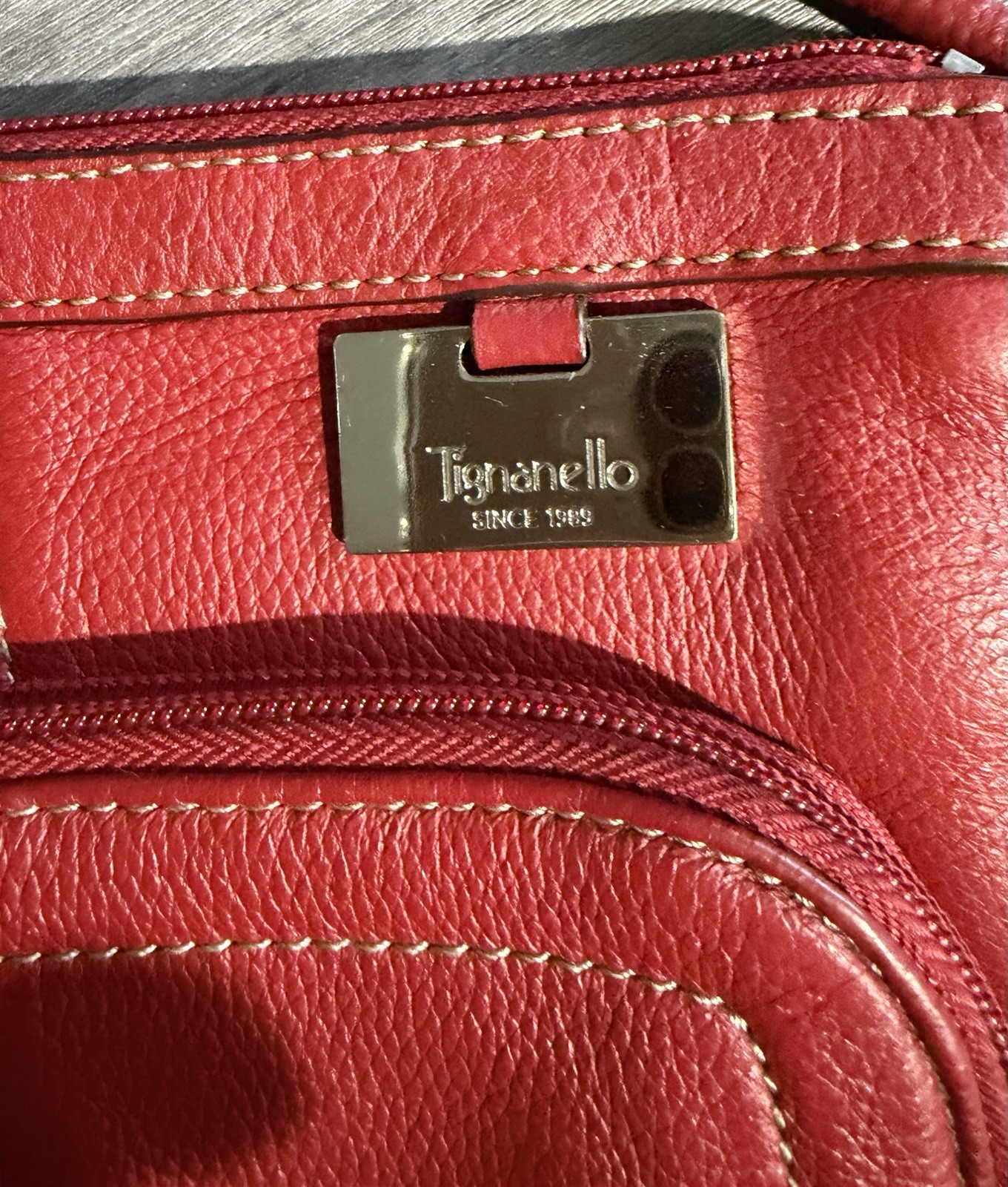 Tignanello genuine pebbled leather crossbody organizer Bag Lipstick Red