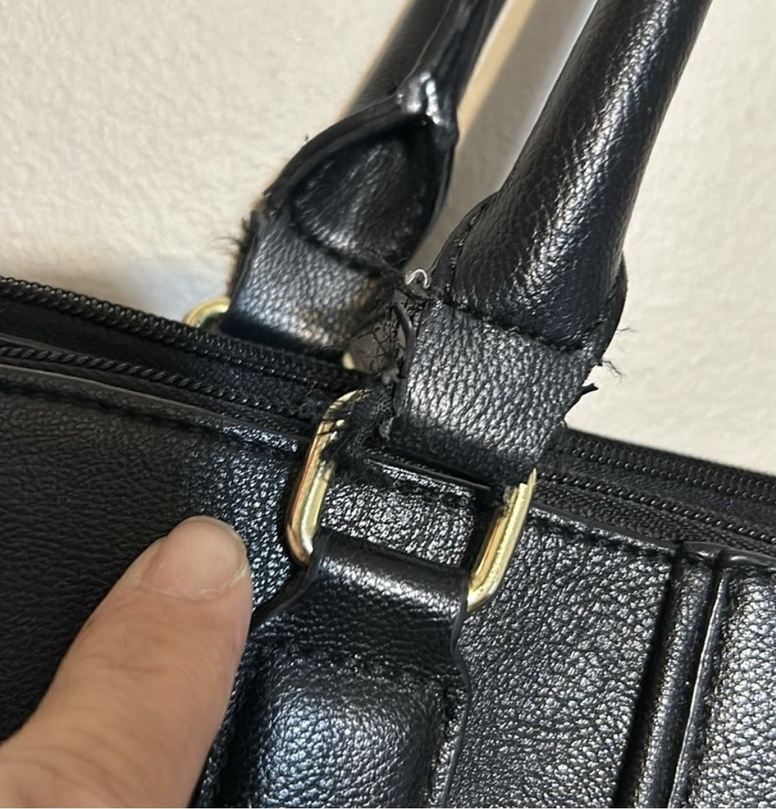 Liz Claiborne Black Pebbled Satchel Top Handle Bag Zip/Magnetic Gold Hardware
