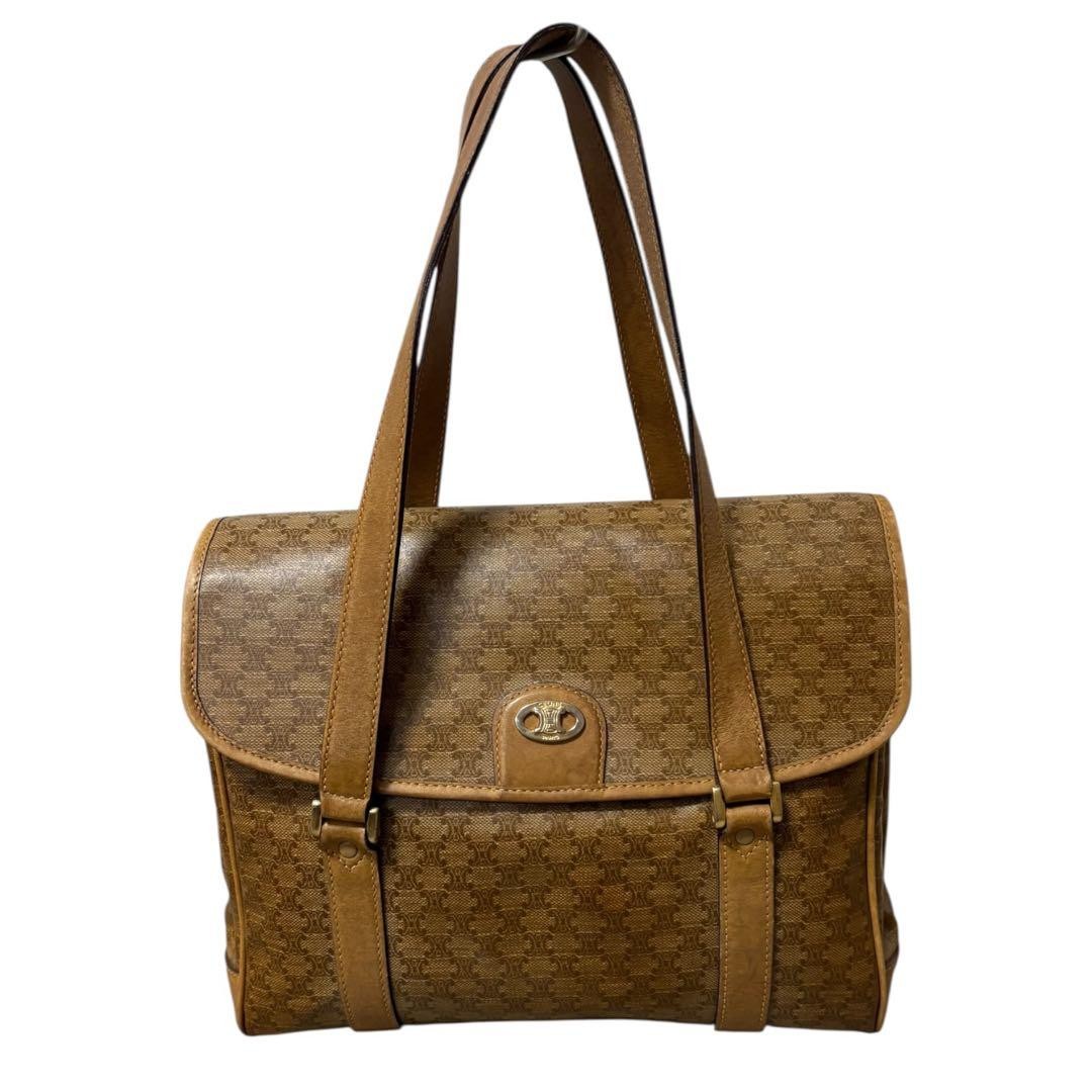 CELINE Vintage Macadam Handbag Beige Used From Japan