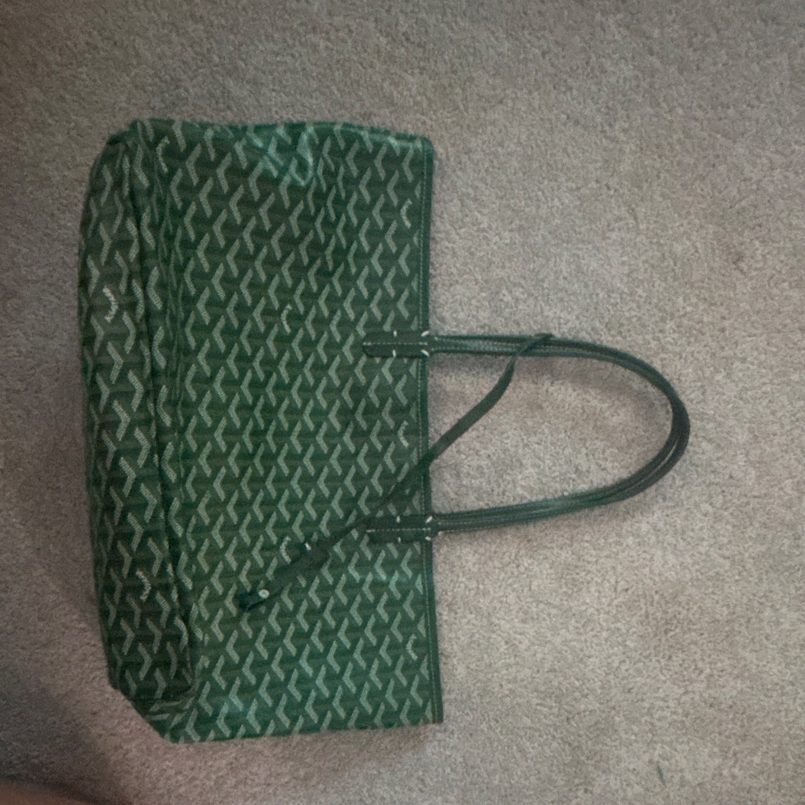 Women’s Green Goyard Logo Pattern Tote Bag Open Top Double Handles, Beige Lined