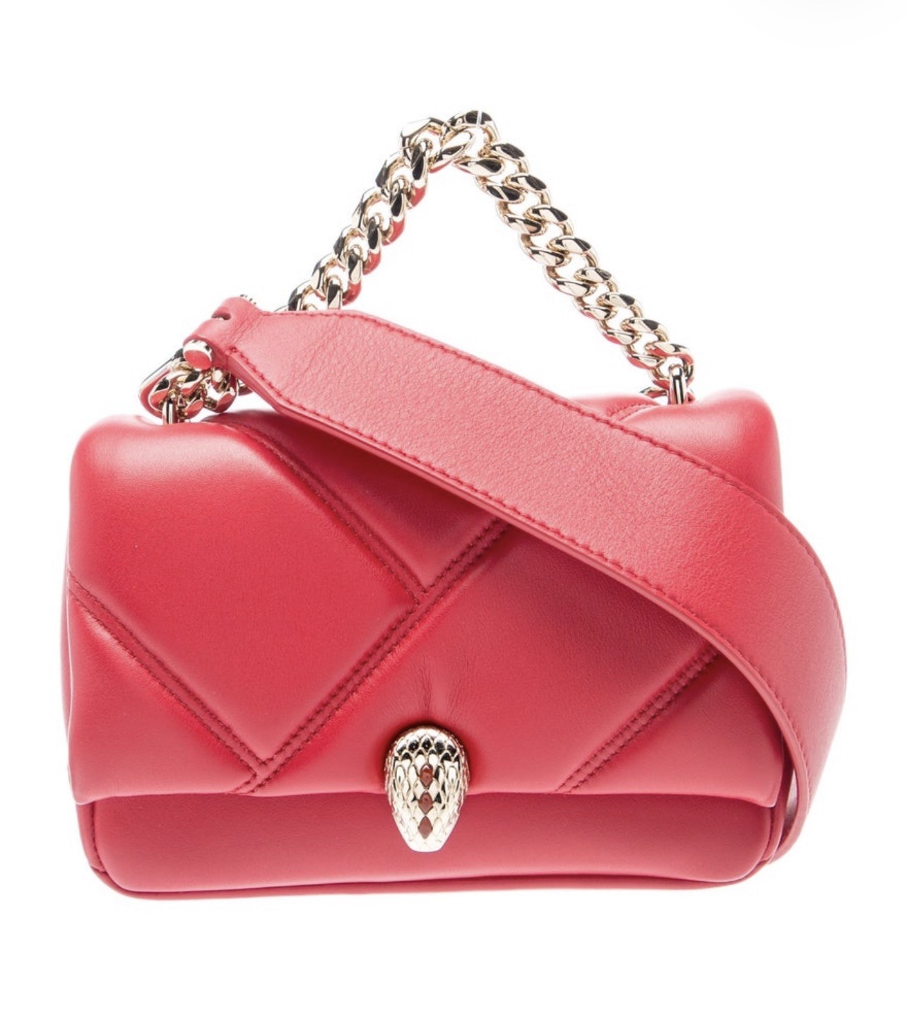 BVLGARI Serpenti Cabochon Shoulder crossbody Handbag leather Red new Women