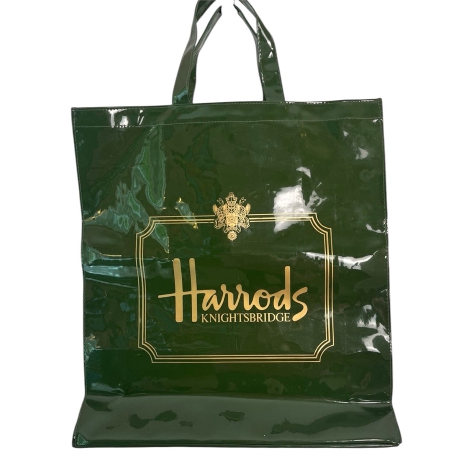Harrods of London Knightsbridge Large Green Patent PVC Tote Bag Shopper Luxury